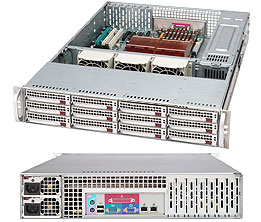 Supermicro SC826E1-R800LP, 2U RM, 12x 1" HS SAS/SATA2 Bays, 28-Port SAS Expander, 800W(1+1) P.S