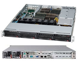 Super 1022G-URF, 2x 6300/16C, UIO, Video, 2x GB Lan, 4x HS SATA Bay, IPMI,DDR3(512G),1U RM,R700W/80+