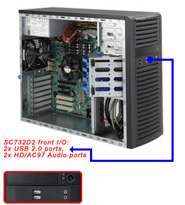 Supermicro CSE-732D2-500, Mid-Tower, 2x USB2.0+Audio, 4x 3.5" Int+2x 5.25"+1x 3.5" Ext Bays,500W,80+