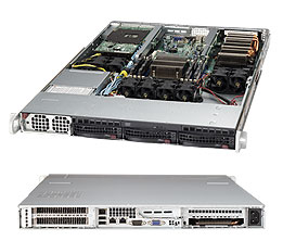 Super 5017GR-TF, X9/8C, 2x GPU Slots, Video, 2x GB NIC, 3x 3.5" HS, IPMI, D3(256GB), 1U/1400W, 80+