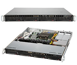 Super 1012A-M73RF, 1x 3000/8C, Video, 2x GB Lan, 4x HS SAS2+Raid, IPMI, DDR3(32G), 1U RM, 400W