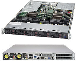 Super 1028U-TNRT+, 2x E5-2600v4,Video,2x 10GB/RJ45,10x HS 2.5" Bays(2x NVMe),IPMI,D4(3TB),1U/R750W