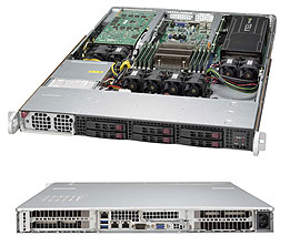 Super 1018GR-T, 1x E5-2600v4,2xGPU Slots,Video,2xGB LAN,6x HS 2.5" SATA3(C612),IPMI,D4(1TB),1U/1400W