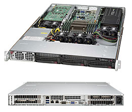 Super 5018GR-T, E5-2600v4, 2xGPU Slots,Video,2xGB LAN,3x HS 2.5" SATA3(C612),IPMI,D4(512GB),1U/1400W