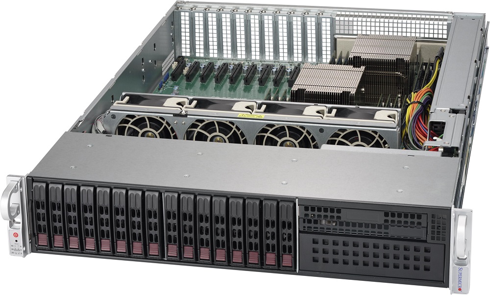 Supermicro SC213XAC-R1K05LP, 2U RM, 16x HS 2.5" SAS3(12Gb/s)+1x 5.x25" Bays, 7x LP Slots, R1000W
