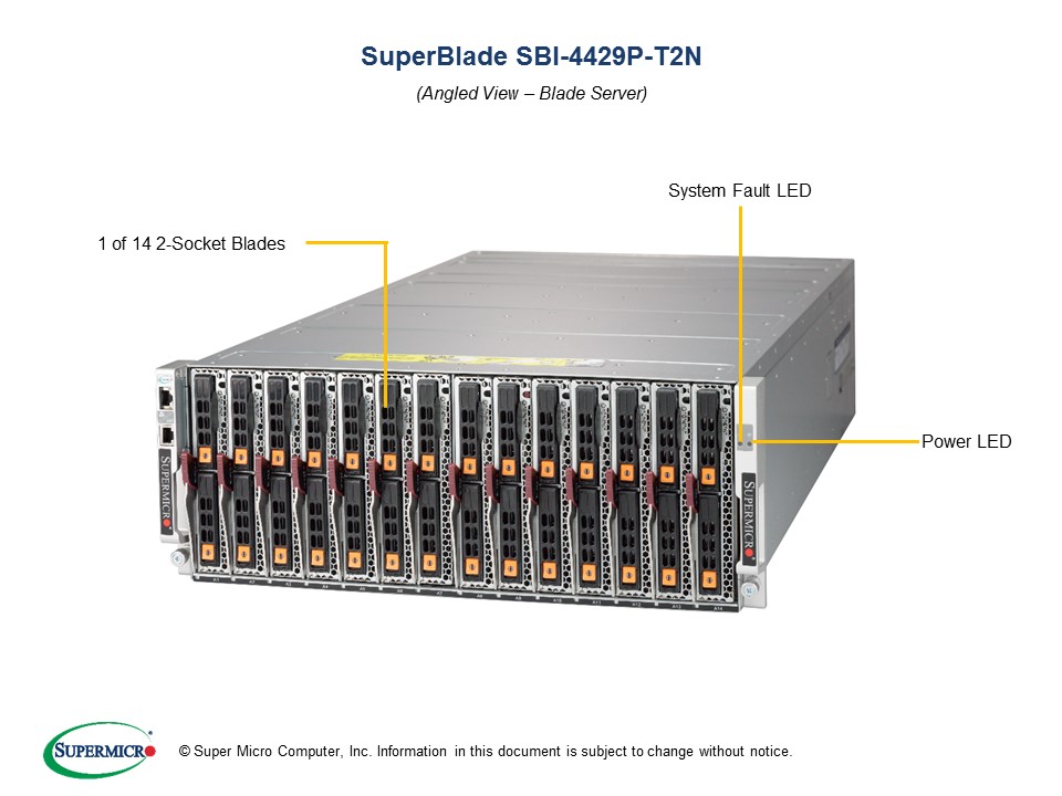 SuperBlade SBE-414E-420D, 14x HS Server Blades, 1x CMM, 2x 10G/1G Switch, 4U RM,4x 2200W DC P.S