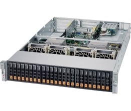 Super 2123US-TN24R25M, 2x AMD 7000,Video,2x 25GB/SFP28,24xHS 2.5" U.2 NVMe,IPMI,D4(2TB),2U RM,R1600W