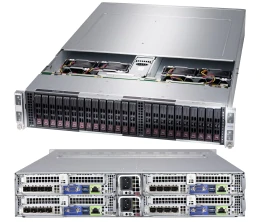 Super 2124BT-HTR, 4x Nodes, 2x AMD 7002, Video,1xSIOM,6xHS 2.5" SATA3 Bays,IPMI,D4(4TB),2U RM,R2200W