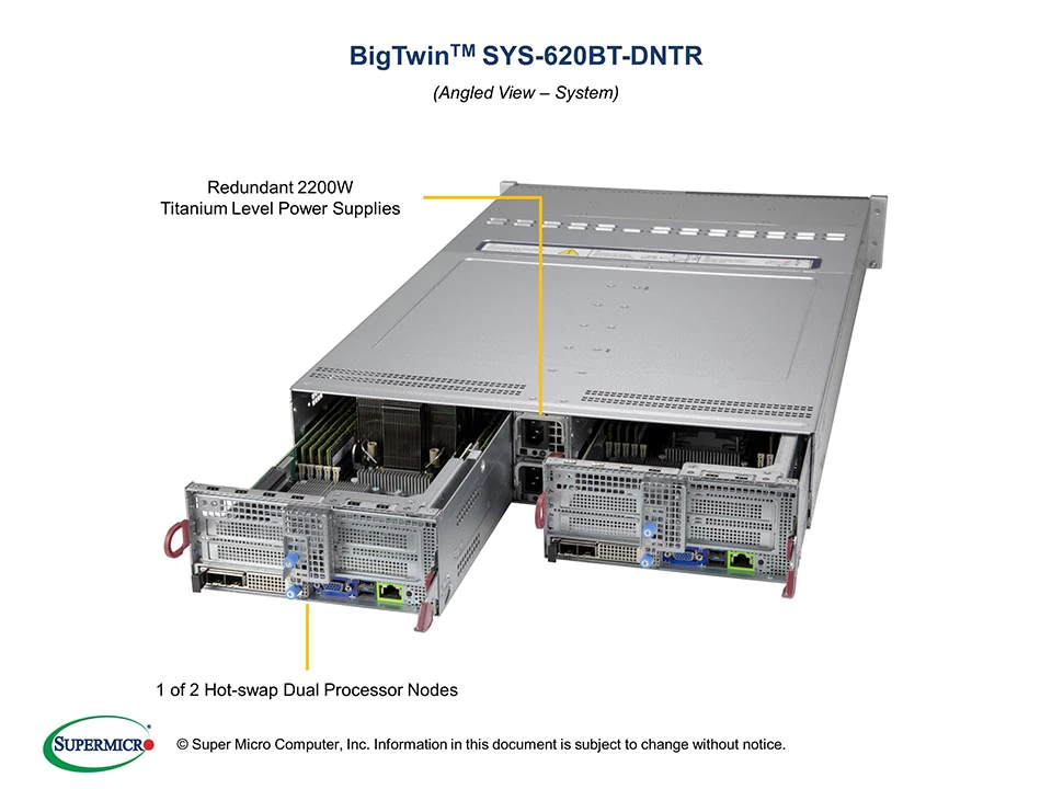 Super 620BT-DNTR,2xNodes,2xLGA-4189,Video,1xAIOM,6x HS 3.5" SATA3/NVMe4,IPMI,D4(6TB),2xM.2,2U/R2200W