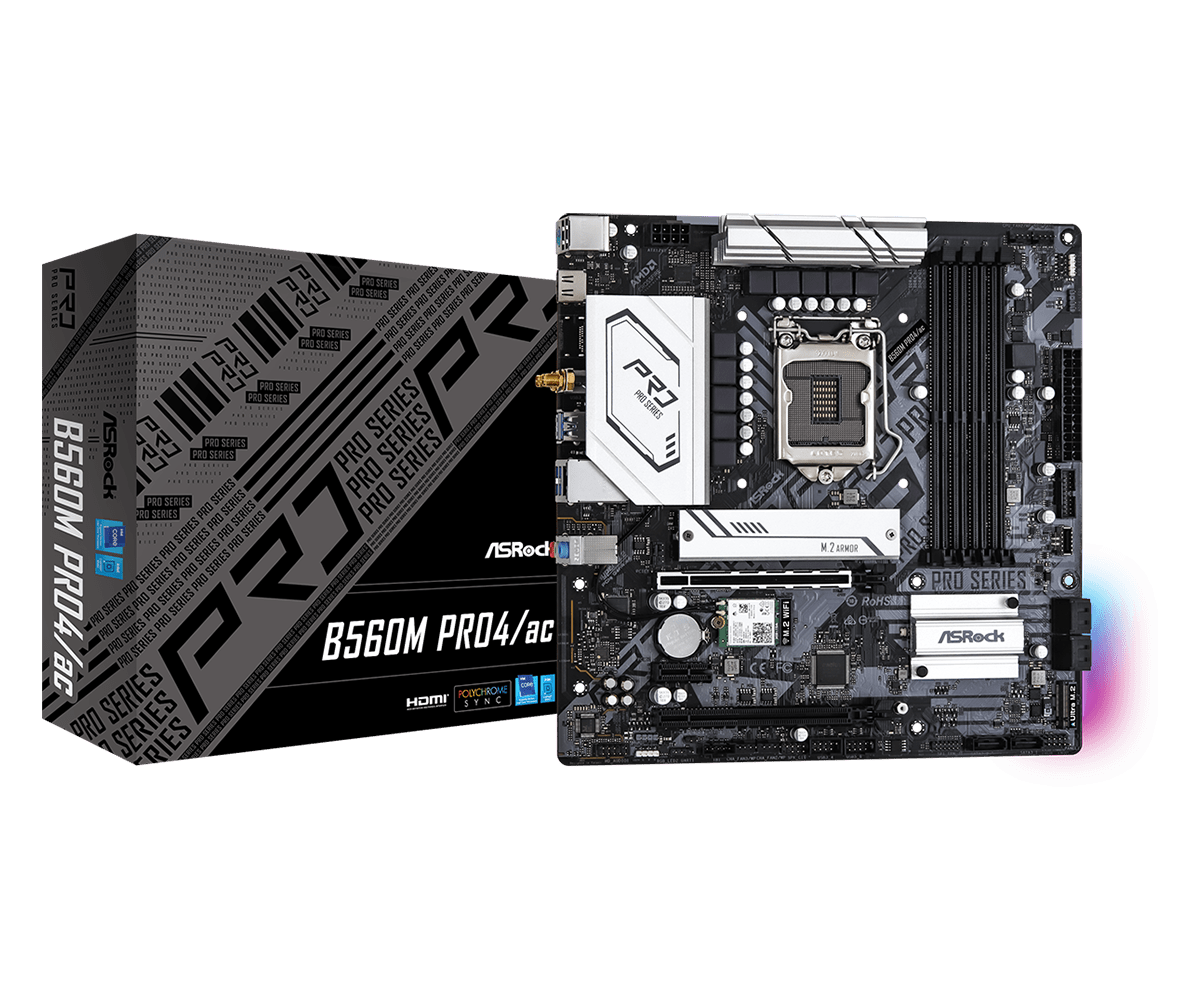 ASRock B560M PRO4 AC LGA1200 B560 128GB DDR4 PCIE HDMI USB mATX