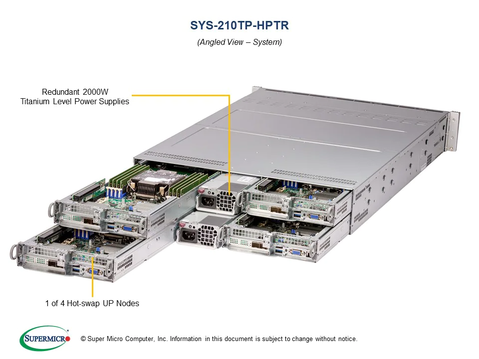Super 210TP-HPTR,4xNode,1xLGA-4189,Video,2x10Gb/SFP+/X710,6xHS 2.5" SATA Bays,IPMI,D4(2TB),2U/R2KW