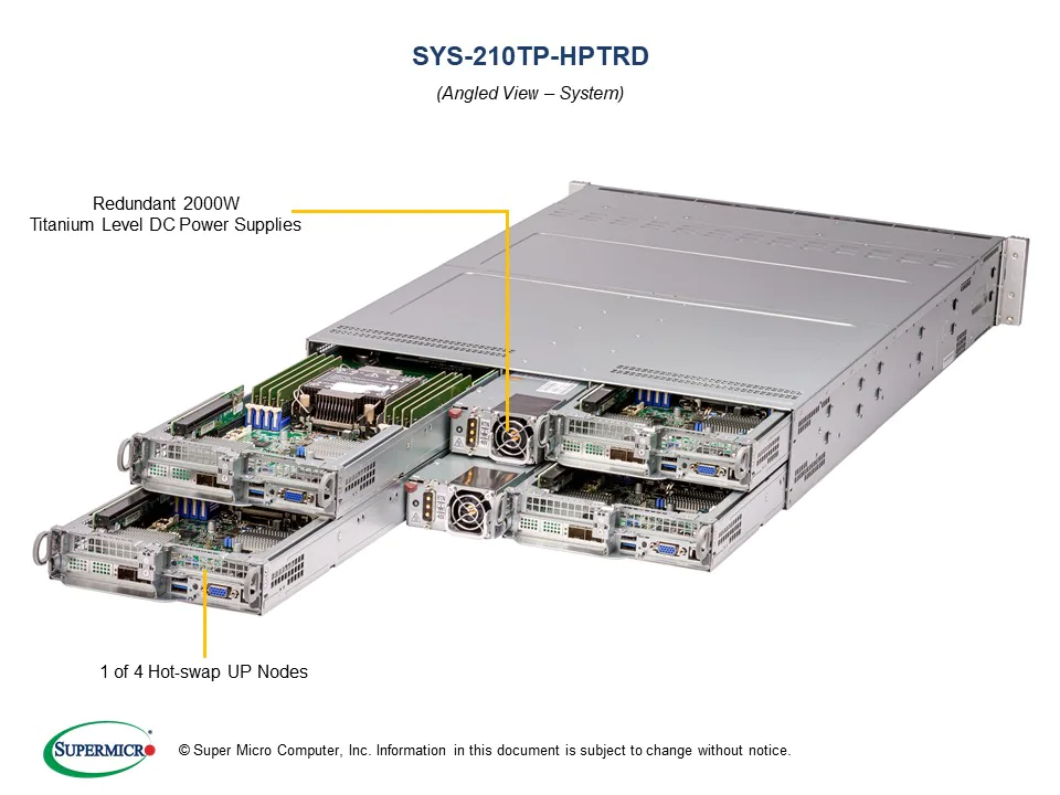 Super 210TP-HPTRD,4xNode,1xLGA-4189,Video,2x10Gb/SFP+/X710,6xHS 2.5" SATA,IPMI,D4(2TB),2U/R2KW DC
