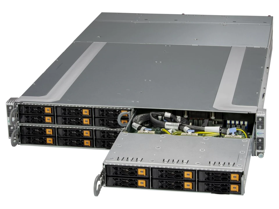 Super 2115GT-HNTR,4xNodes,1xAMD 9004,Video,2xAIOM/OCP3,6xHS 2.5" NVMe Bays,IPMI,D4(3TB),2U RM,R2200W