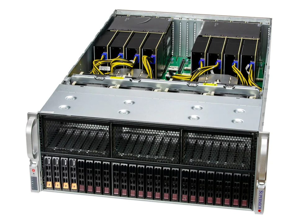 Super 4125GS-TNRT,2x 9004/SP5,8x GPUs,Video,2x10GB/AIOM,24xHS 2.5" NVMe/SAS3,IPMI,D4(6TB),4U RM,R2KW