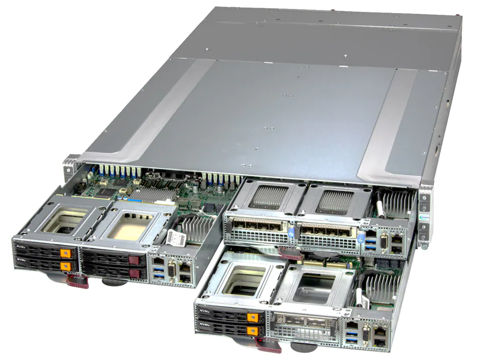 Super 211GT-HNTF,4xNode,1xLGA-4677,GrandTwin F I/O,AIOM,4x HS 2.5" NVMe/SATA3,IPMI,D5(4TB),2U/R2200W