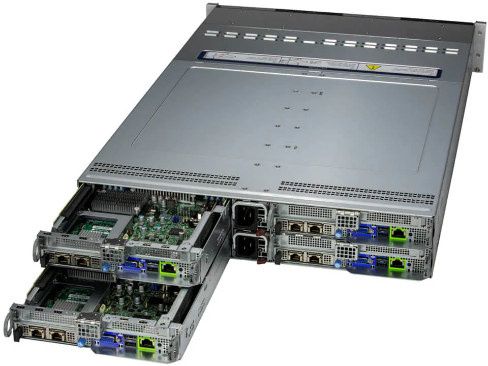 Super 221BT-HNR,4xNodes,2x LGA-4677,Video,2xPCIe5,AIOM,6xHS 2.5" NVMe Gen5,2M.2,IPMI,D5(4TB),2U/R3KW