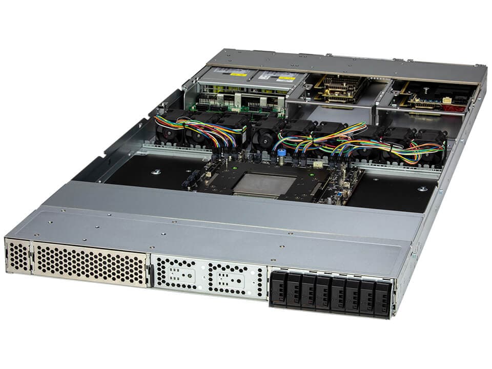 Super ARS-111GL-NHR,nVidia GH200/C2C,VGA,2xPCIe5.0, 8x HS E1.S NVMe Bays,2xM.2,LPDDR5X(480G),1U R2KW
