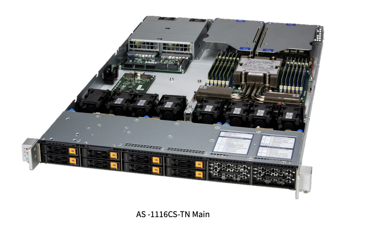 Super A+ Server AS -1116CS-TN, 1U UP CloudDC with DC-MHS, up to 12 hot-swap 2.5" NVMe/SAS/SATA bays