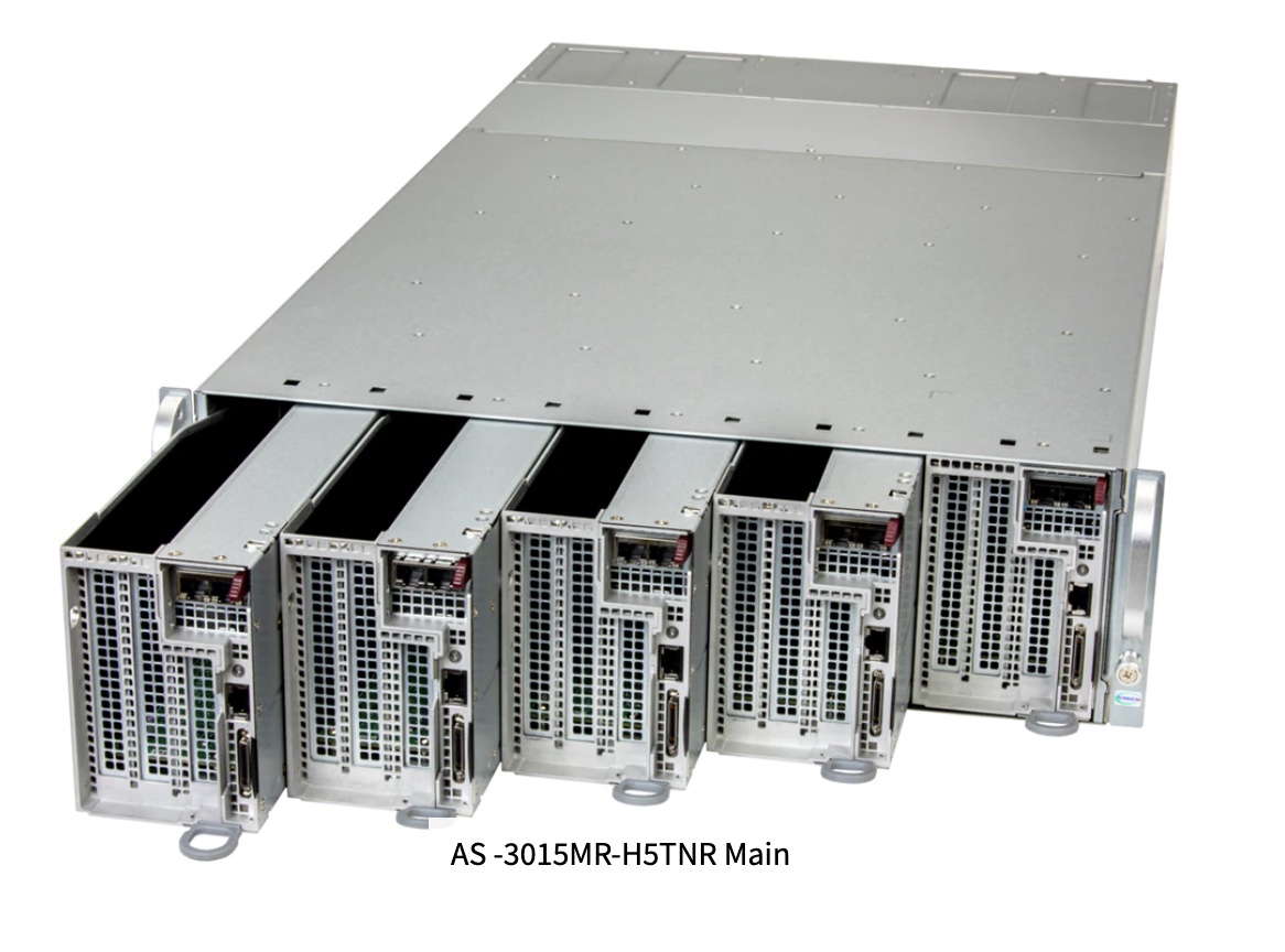 Super A+ Server AS -3015MR-H5TNR,  3U 5-Node MicroCloud with double-width GPU support 