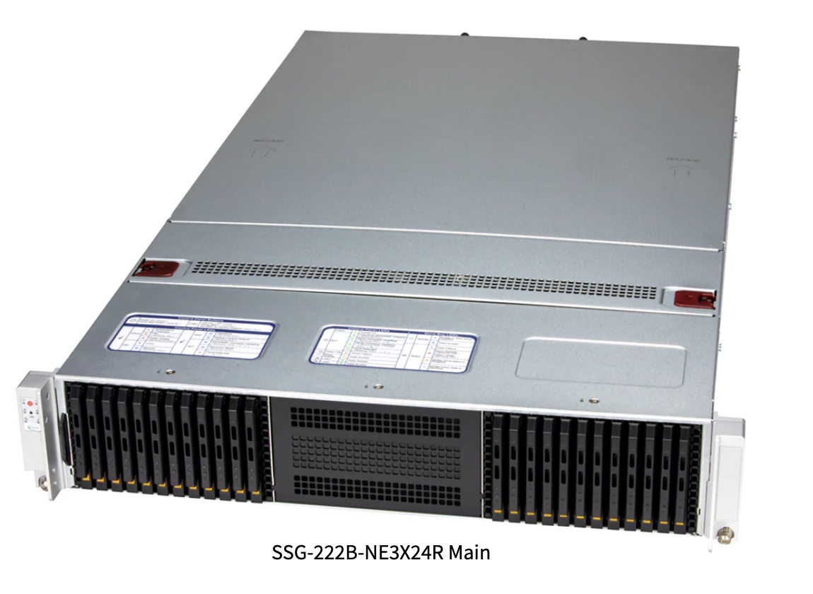 Storage SuperServer SSG-122B-NE316R, 1U front-loading all-flash storage server with 16 E3.S NVMe