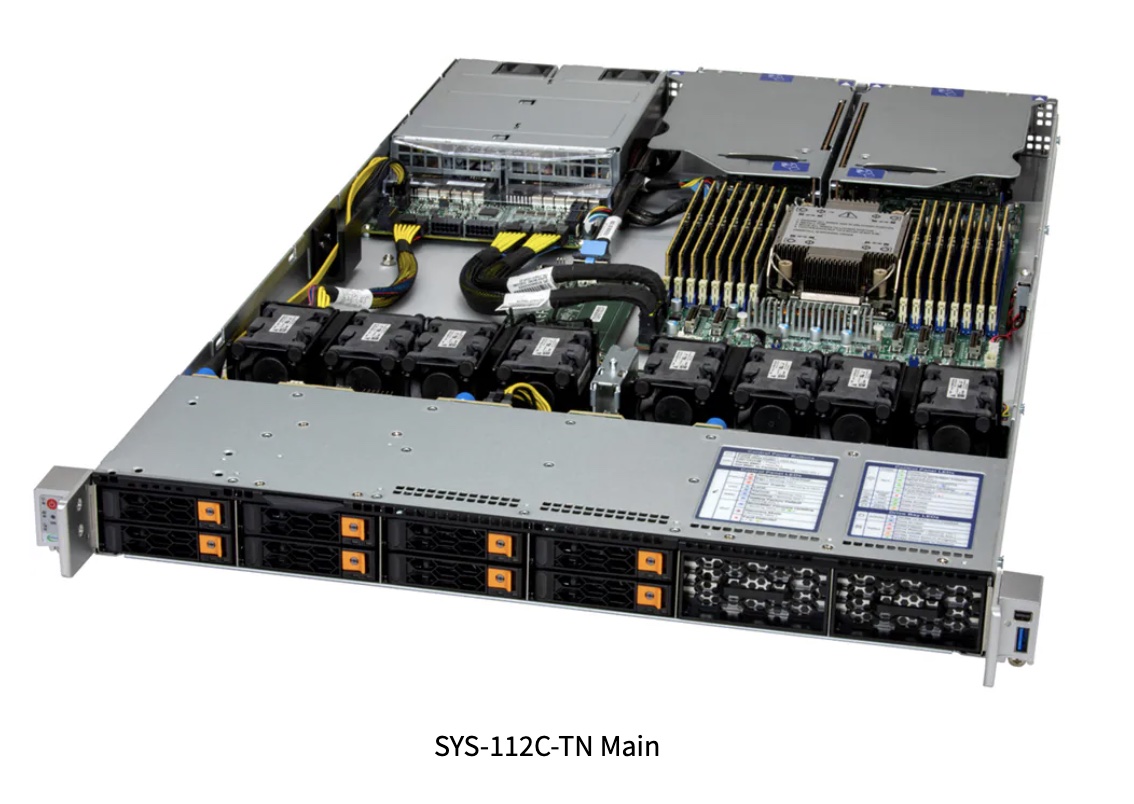 SuperServer CloudDC SYS-112C-TN, 1U UP with DC-MHS, up to 12 hot-swap 2.5" NVMe/SAS/SATA bay