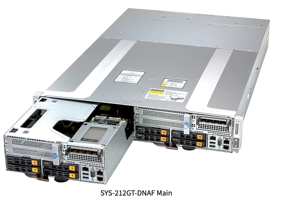 SuperServer GrandTwin SYS-212GT-DNAF, 2U 2-Node GrandTwin with front I/O and double-width GPU suppor