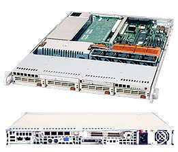 Super 6014P-T, E7520, 800Mhz, Video, 2x GB Lan, 4x HS SATA+Raid, DDR(32GB), 1U, 560W