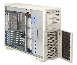 SuperServer 7045B-T, 2x LGA771/QC, PCI-e, Video, 2x GB Lan, 6x HS SATA2+Raid, DDR2(32GB), 4U/650W