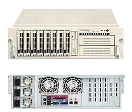 SuperServer 6035B-8R, 2x LGA771/QC, Video, 2x GB Lan, 8x HS SCSI+Raid, DDR2FBD(32GB), 3U/760W(2+1)