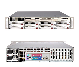 Super 2021M-T2R+, 2x Opt/QC, Video, 2x GB Lan, 8x HS SATA+R5, DDR2(128GB), 2U RM, 700W(1+1)