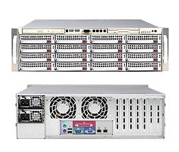 SuperServer 6035B-8R+, 2x LGA771/QC, Video, 2x GB Lan, 16x HS SCSI+Raid, DDR2FBD(64GB), 3U/800W(1+1)