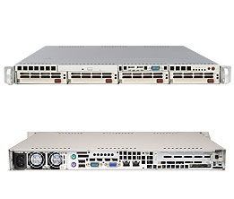 SuperServer 5015M-mT+, 3000/QC, 1066Mhz, Video, 2x GB Lan, 4x HS SATA2+Raid, DDR2(8GB) 1U, 300W
