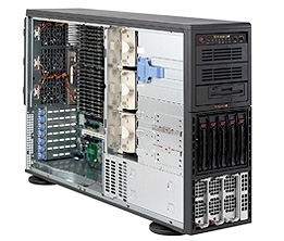 Super 8045C-3R, Quad Xeon® MP/QC, Video, 2x GB Lan, 5x HS SAS/SATA+Raid, DDR2(192GB), 4U/1200W(1+1)