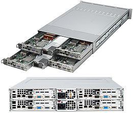 Super 2021TM-BTRF, 4x Nodes, 2x Opt/QC, Video, 2x GB Lan, 3x HS, IPMI, DR2/64GB, 2U/1200W(1+1)