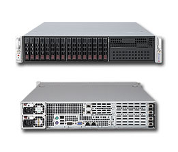 Super 2026T-6RF+, 2x X8/6C, Video, 2x GB Lan, 16x 2.5" HS SAS2/6Gbps , IPMI, D3/192GB,2U/R920W/80+