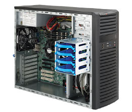 SuperServer 5037C-T, C202/LGA1155, Video, 2x GB Lan, 4x Int SATA2 Bays, DDR3/32GB,Mid-Tower/500W,80+