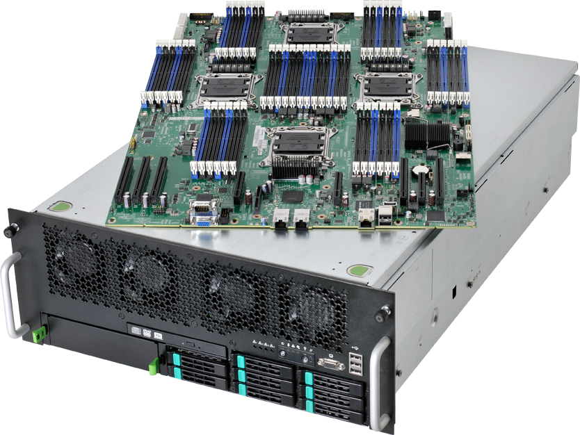 Quanta S400-X44E, 4x E5-4600/8C, Video, 2x GB NIC, 8x 2.5" HS, IPMI, D3(1.5TB), 4U/1100W(2+1), 80+