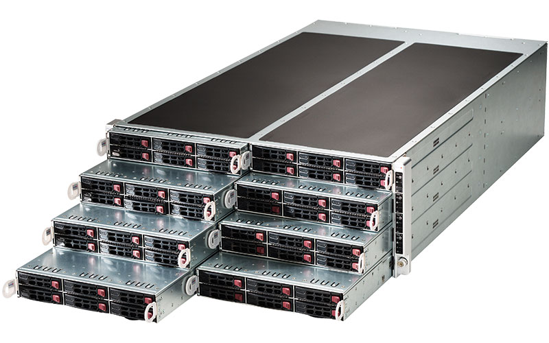 Super F617R2-F73, 8x Nodes, 2x X9/8C,Video,2x GB NIC,2x 2.5" HS SAS2,IPMI,D3(256G),4U/4x 1620W,80+