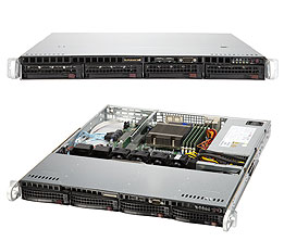 Super 1012A-MTF, 1x 3000/8C, Video, 2x GB Lan, 4x HS SATA Bays, IPMI, DDR3(32G), 1U RM, 350W/80+