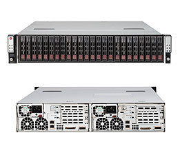 Super 2027B-DE2R24L, 2xNodes, 2x E5-2400/8C,Video,2xGB NIC,24x 2.5" HS SAS,IPMI,D3(192G),2U RM,R920W