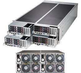 Super F628R2-FT+, 4xNode, F I/O, 2xE5-2600v4, Video, 2x GB, 6xHS 2.5" SATA3+R,IPMI,D4(2TB),4U/R1280W