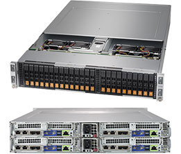 Super 2029BT-HNR, 4x Nodes, 2x LGA3647, Video, 1x SIOM, 6x HS 2.5" NVMe Bays, IPMI,D4(3TB),2U/R2200W