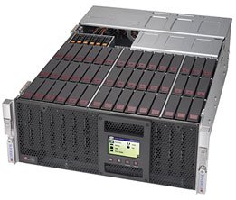 Super 6049P-E1CR45H, 2x LGA3647, Video, 1x SIOM, 45x HS SAS3(3108/HW Raid), IPMI, D4(3TB), 4U/R1600W