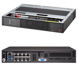 Super E300-9A-4CN8,Atom C3558-2.2Ghz/4C, VGA,8x GbE LAN,2.5" Bay,M.2,D4(64GB),Mini-1U,84W DC