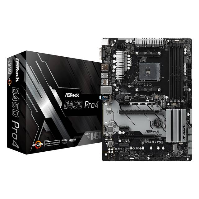 ASRock B450 PRO4 Socket AM4/ AMD Promontory B450/ DDR4/ Quad CrossFireX/ SATA3&USB3.1/ M.2/ A&GbE/ A