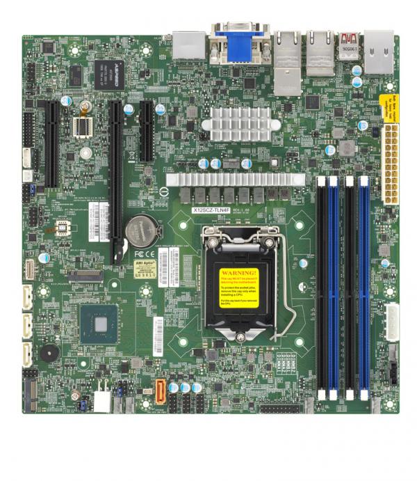 Super X12SCZ-TLN4F,W-1200 or i3/i5/i7,3xPCIe,Video,HD Audio,2xGB+2x10TB,4xSATA3+R,M.2,IPMI,D4(128GB)