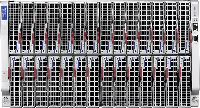 SuperBlade MBE-628E-422, 28x HS DP X10 Blades, Up to 2x GEM Switches,2x CMM/KVM,6U RM,2200W(4x PWS )