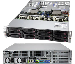 Super 2024US-TRT,2x EPYC 7003, Video,2x 10GB/X710, 12x HS SATA Bays,IPMI,DDR4(8TB),2U RM,R1600W(1+1)