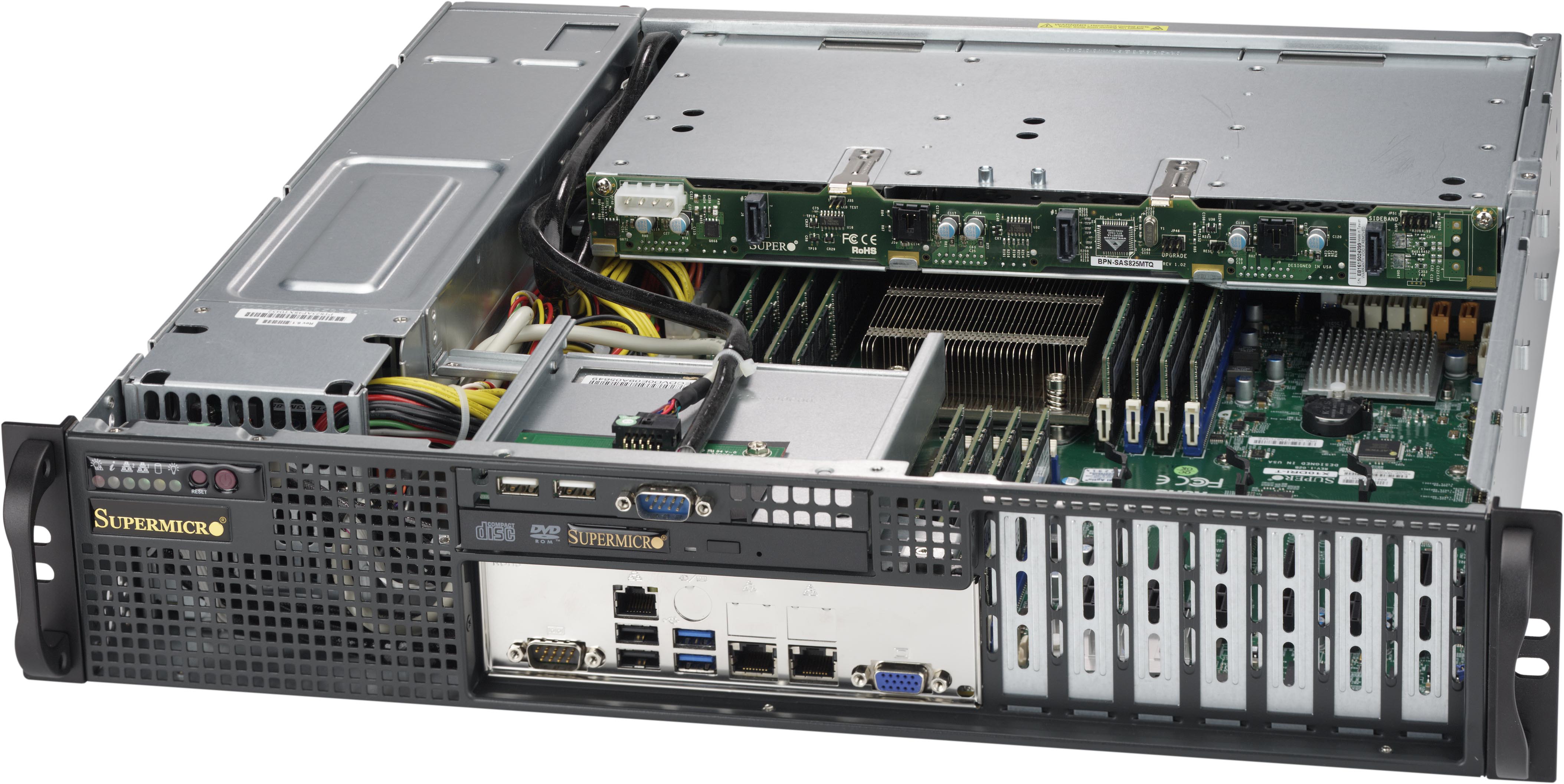 Supermicro SC823MTQC-R802LP, 2U RM(17.7" Depth), 3x HS SAS3/SATA3+1x Slim DVD Bays, R802W(1+1) P.S