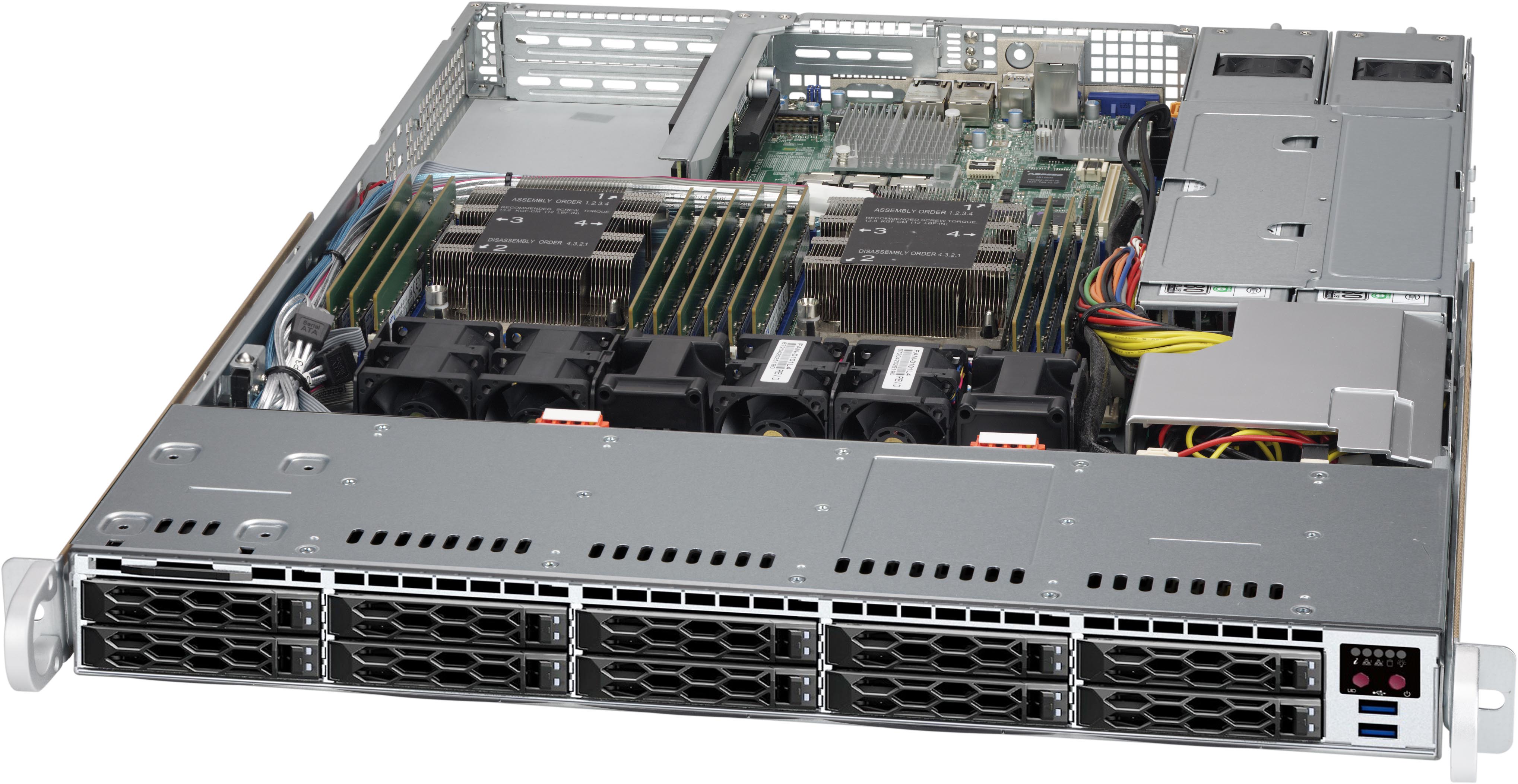 Supermicro CSE-LB16AC2-R504W,1U RM,WIO, 10x HS 2.5" SAS3(12Gb/s) or NVMe Bays,2x FH/FL Slots,R500W